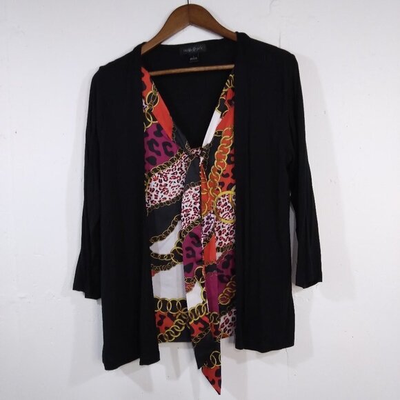 August Silk Women Chain‎ Print Tie Neck  Blouse Cardigan Long Sleeve Size Large - Picture 1 of 8